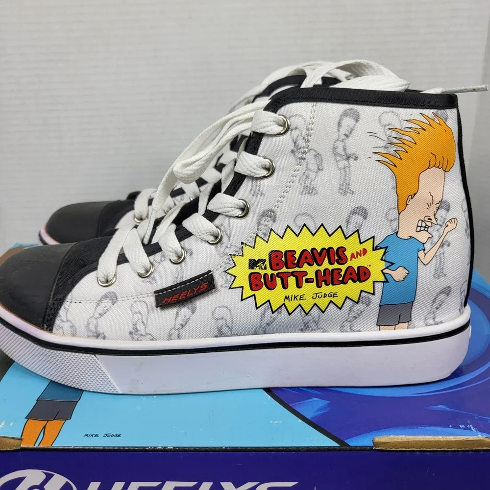 Heelys Hustle Beavis and‎ Butt-Head Mens 6 White Black Excellent Wheeled Shoes